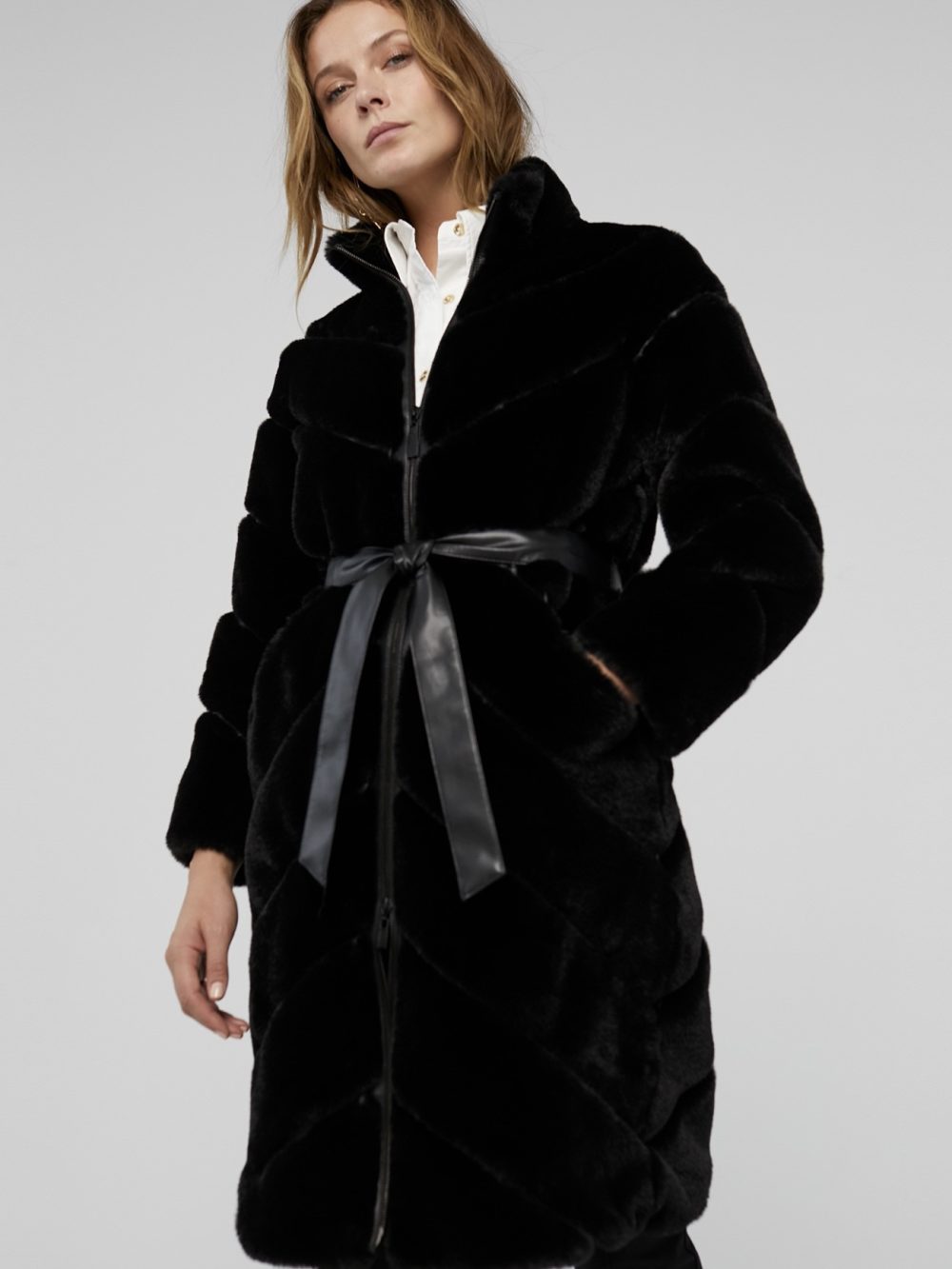 Contrast Faux  Fur Coat