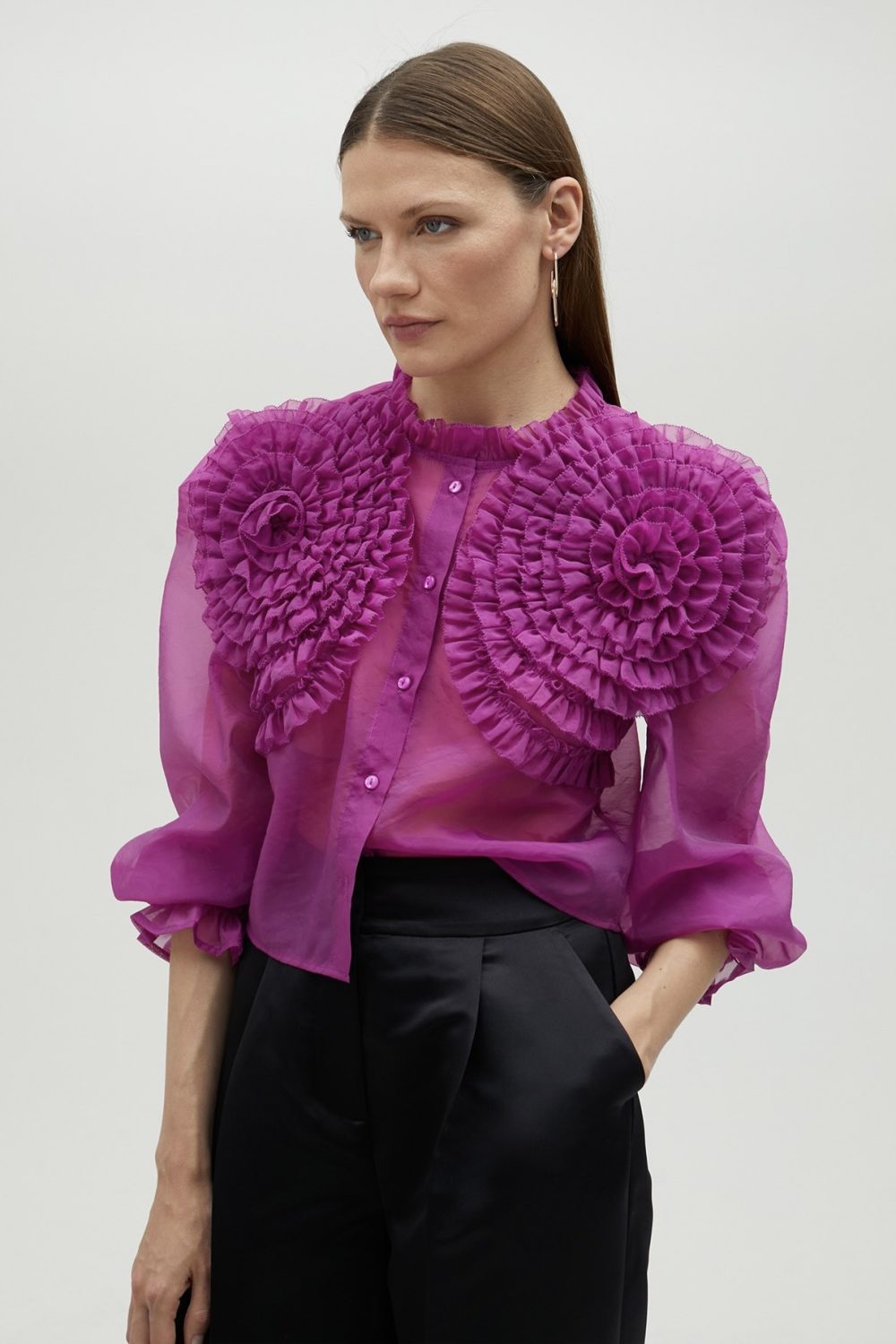 Fuchsia Blouse With Floral Details