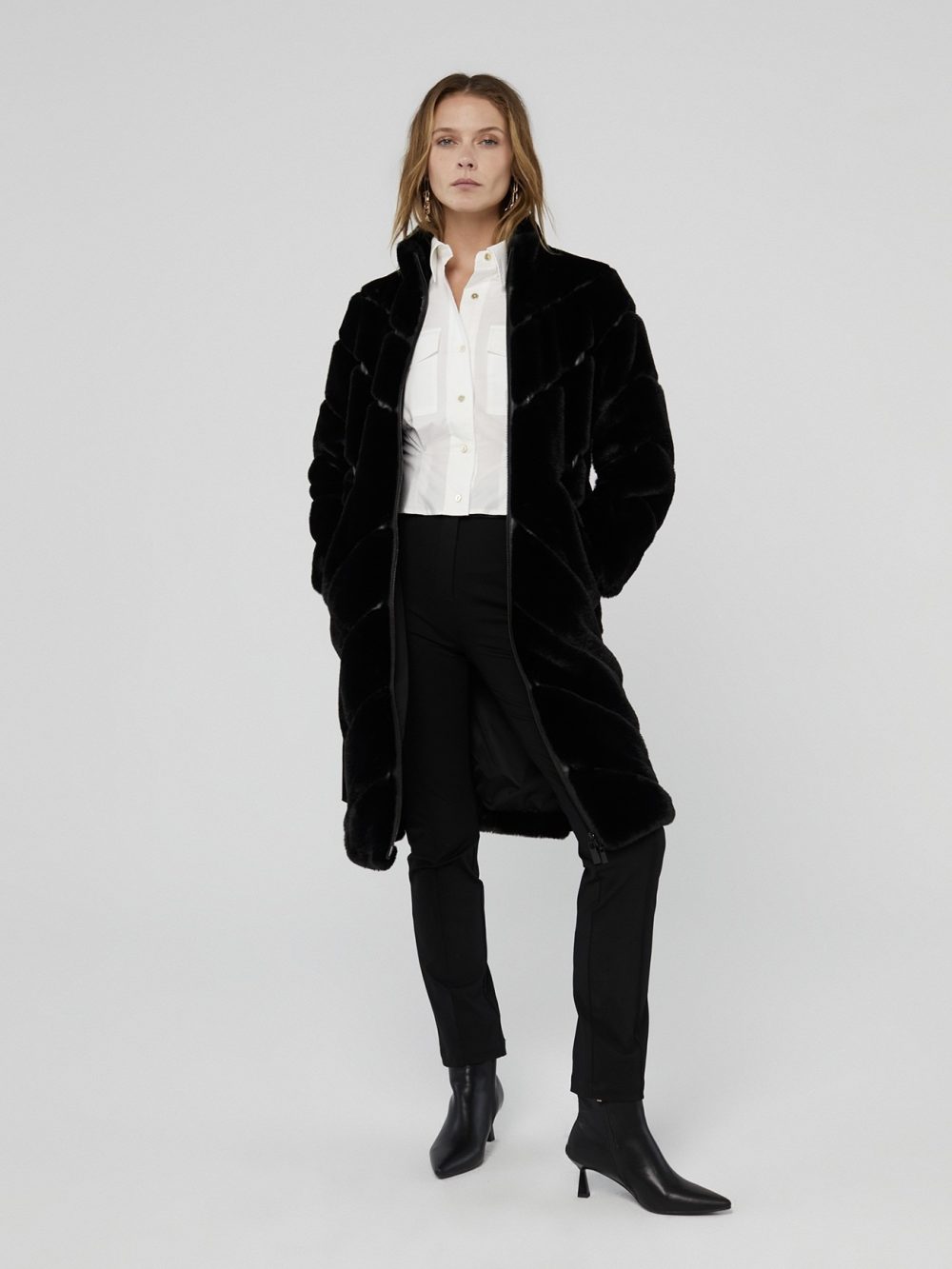 Contrast Faux  Fur Coat