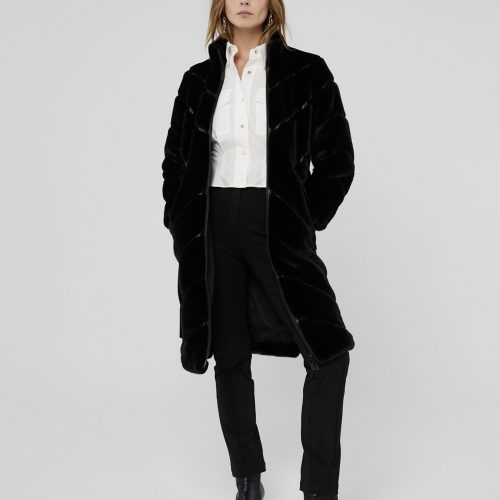 Contrast Faux  Fur Coat