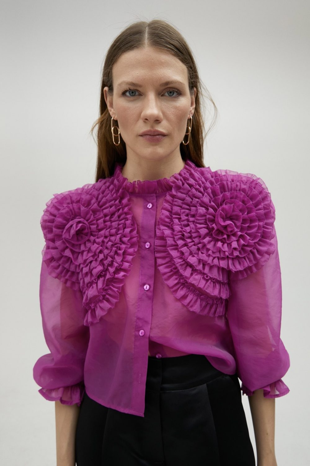 Fuchsia Blouse With Floral Details