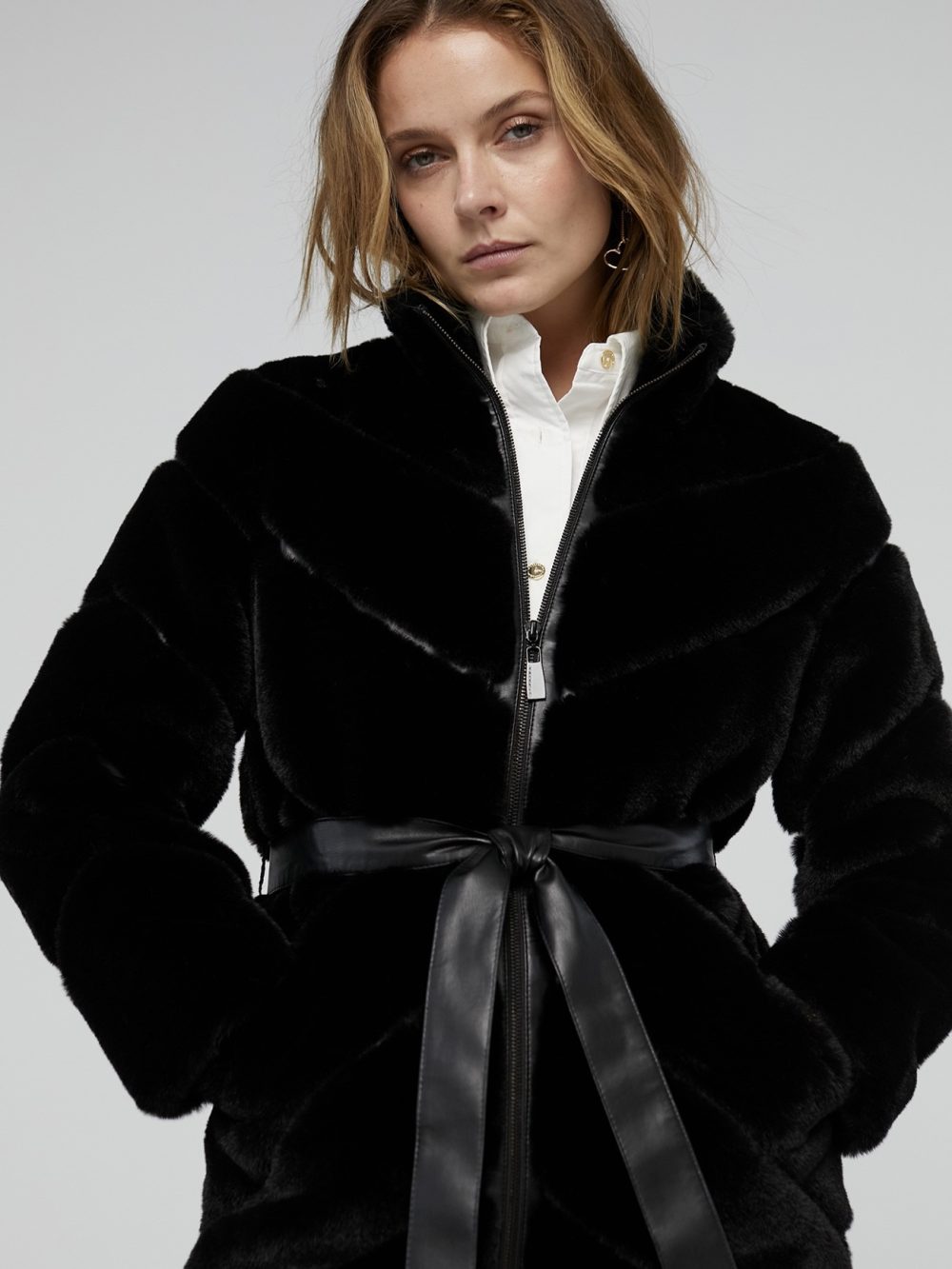 Contrast Faux  Fur Coat