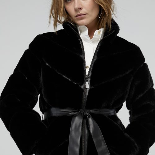 Contrast Faux  Fur Coat