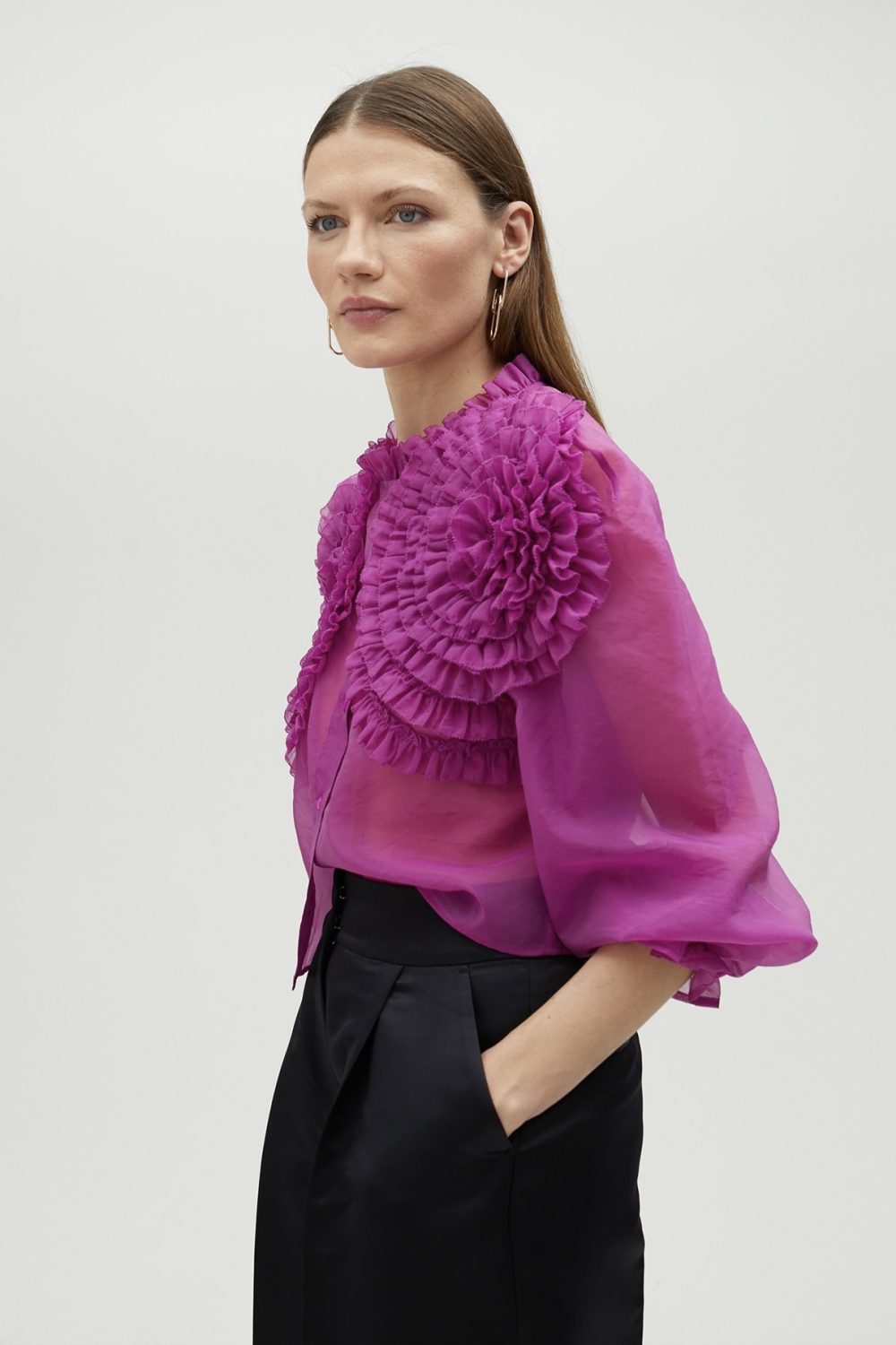 Fuchsia Blouse With Floral Details