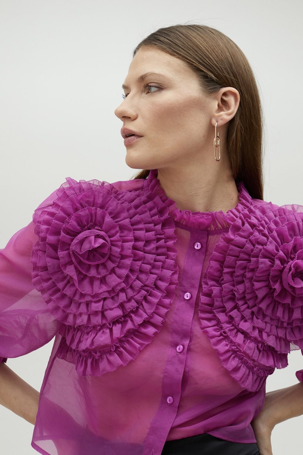 Fuchsia Blouse With Floral Details
