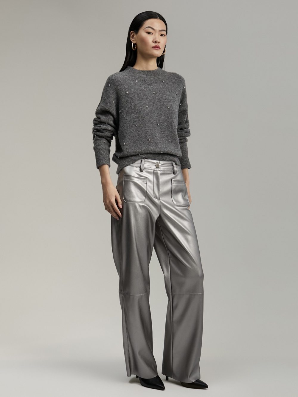 Wide Leg Silver Pants
