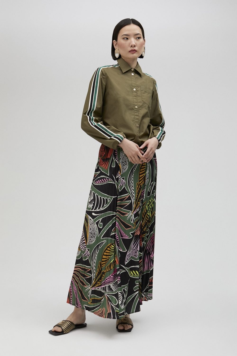 Elasticated Khaki Poplin Shirt