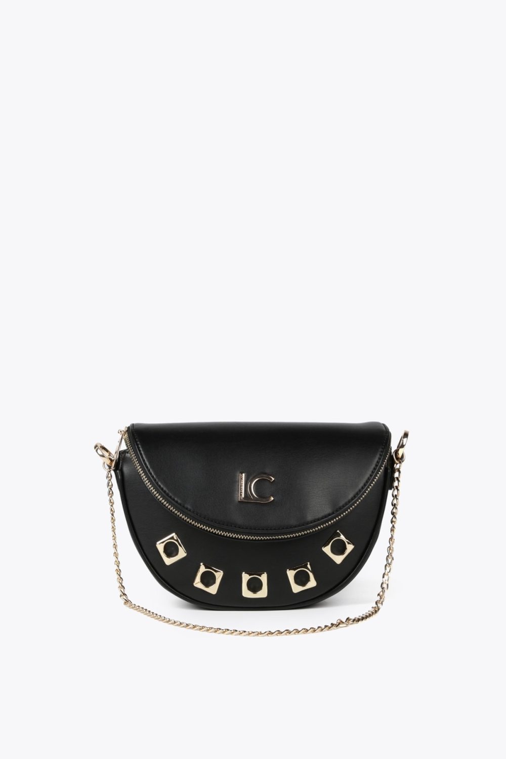 Crossbody Bag with Square Metal Eyelets