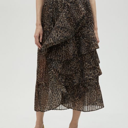 Pleated Animal Print Skirt With Ruffles
