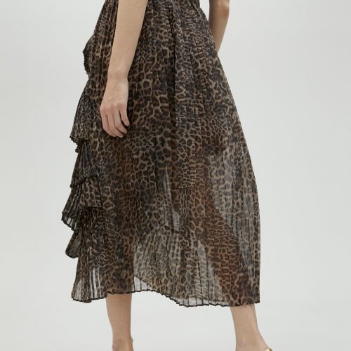 Pleated Animal Print Skirt With Ruffles