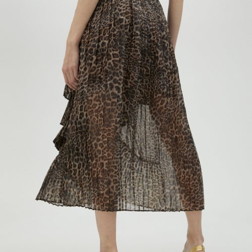 Pleated Animal Print Skirt With Ruffles