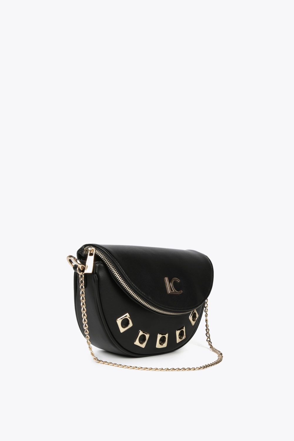 Crossbody Bag with Square Metal Eyelets