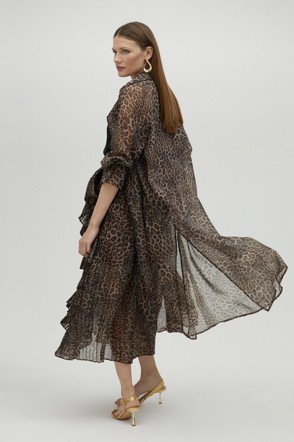 Pleated Animal Print Skirt With Ruffles