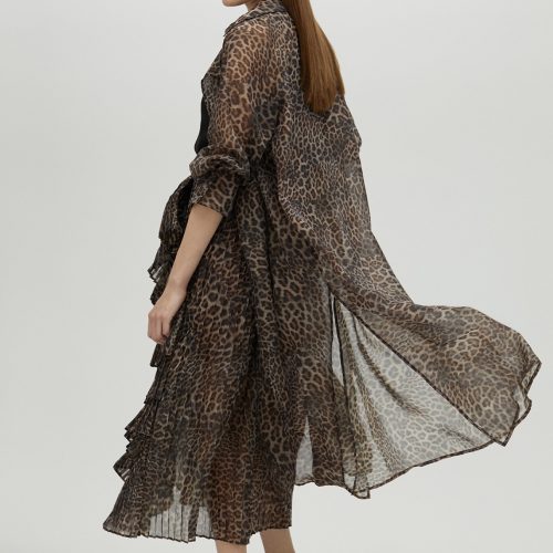 Pleated Animal Print Skirt With Ruffles