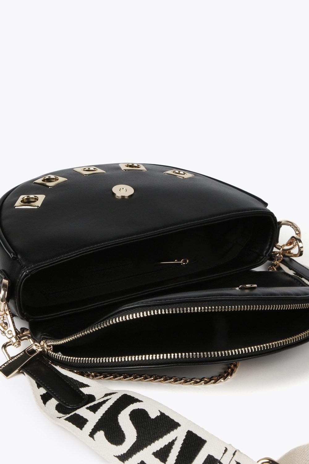 Crossbody Bag with Square Metal Eyelets