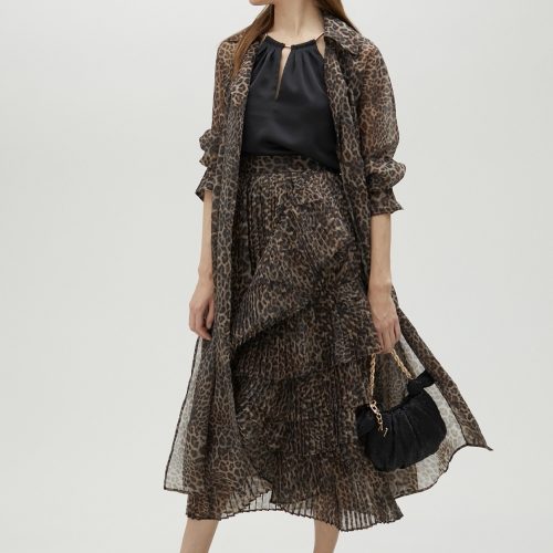 Pleated Animal Print Skirt With Ruffles