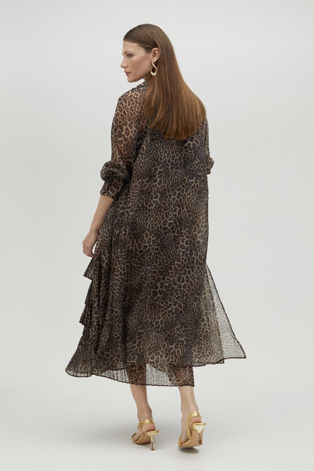 Pleated Animal Print Skirt With Ruffles