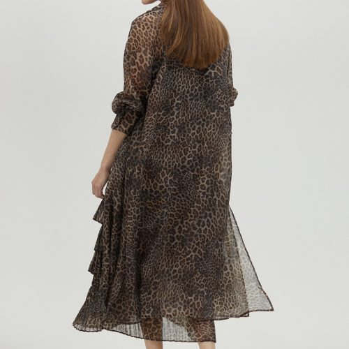 Pleated Animal Print Skirt With Ruffles