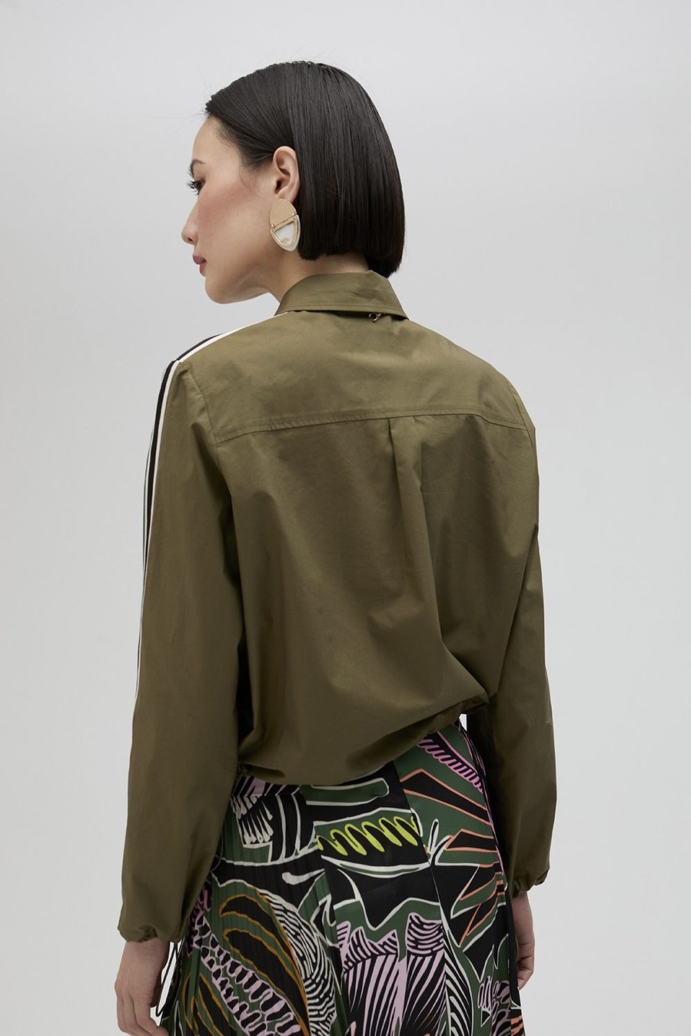 Elasticated Khaki Poplin Shirt