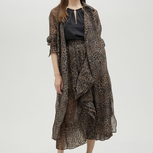 Pleated Animal Print Skirt With Ruffles