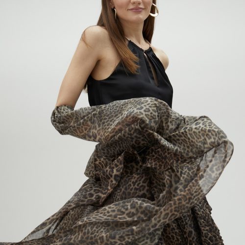 Pleated Animal Print Skirt With Ruffles