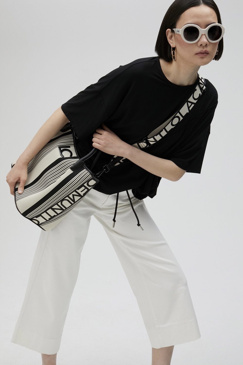 Crossbody Bag with Square Metal Eyelets