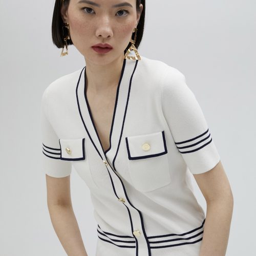 Two-Tone Short-Sleeved Sweater