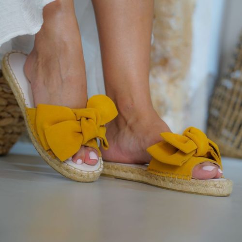 Bow Suede Flats- Yellow