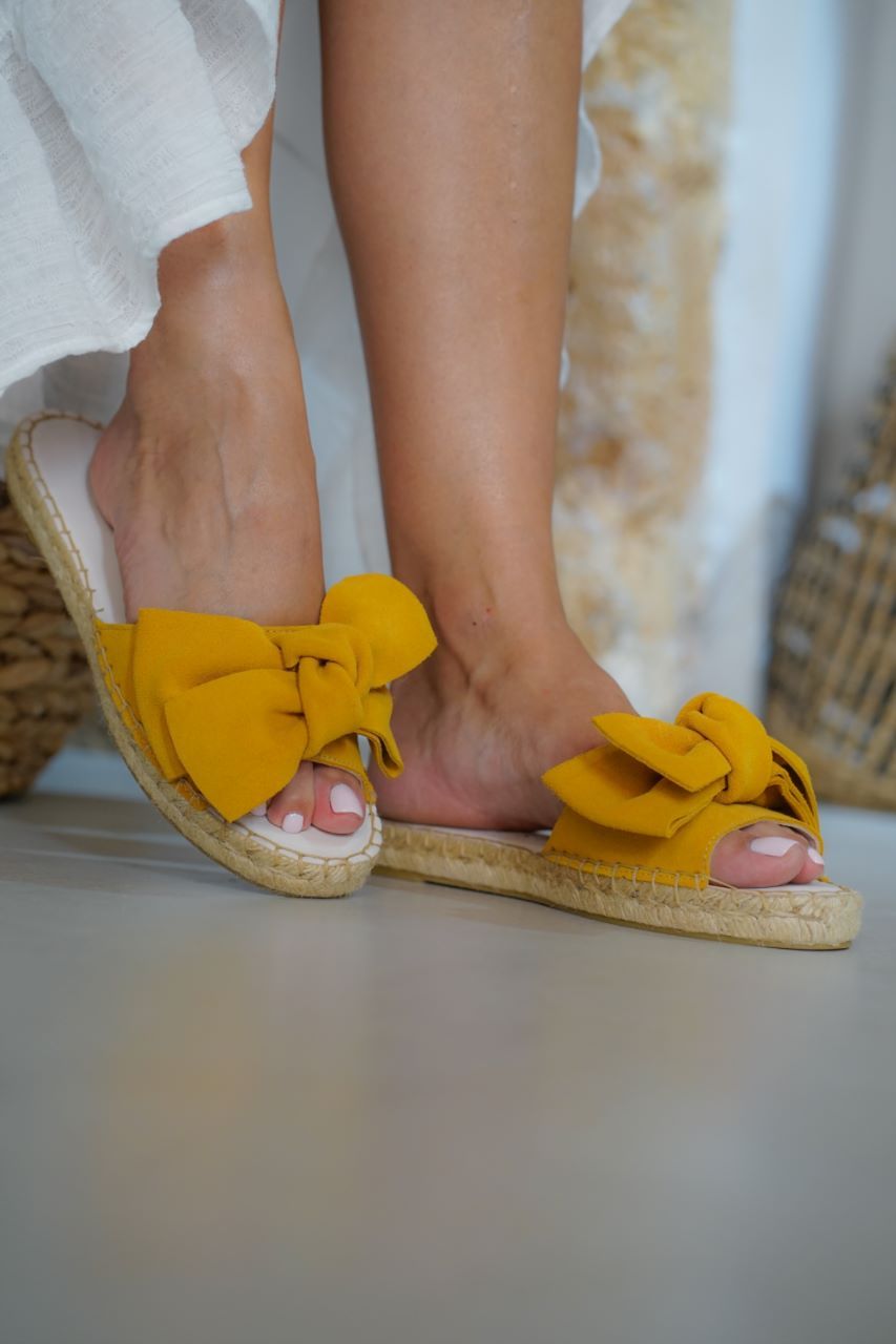 Bow Suede Flats- Yellow
